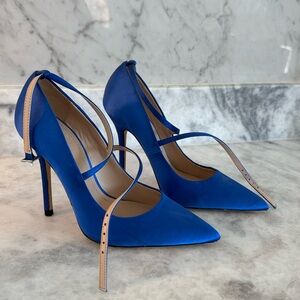 Zara Royal Blue Satin Pointy Toe Heels Size 5